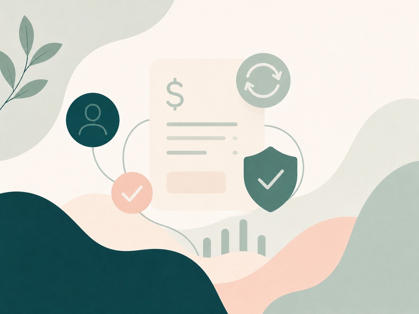 Abstract illustration of secure billing, verification, and recurring workflows